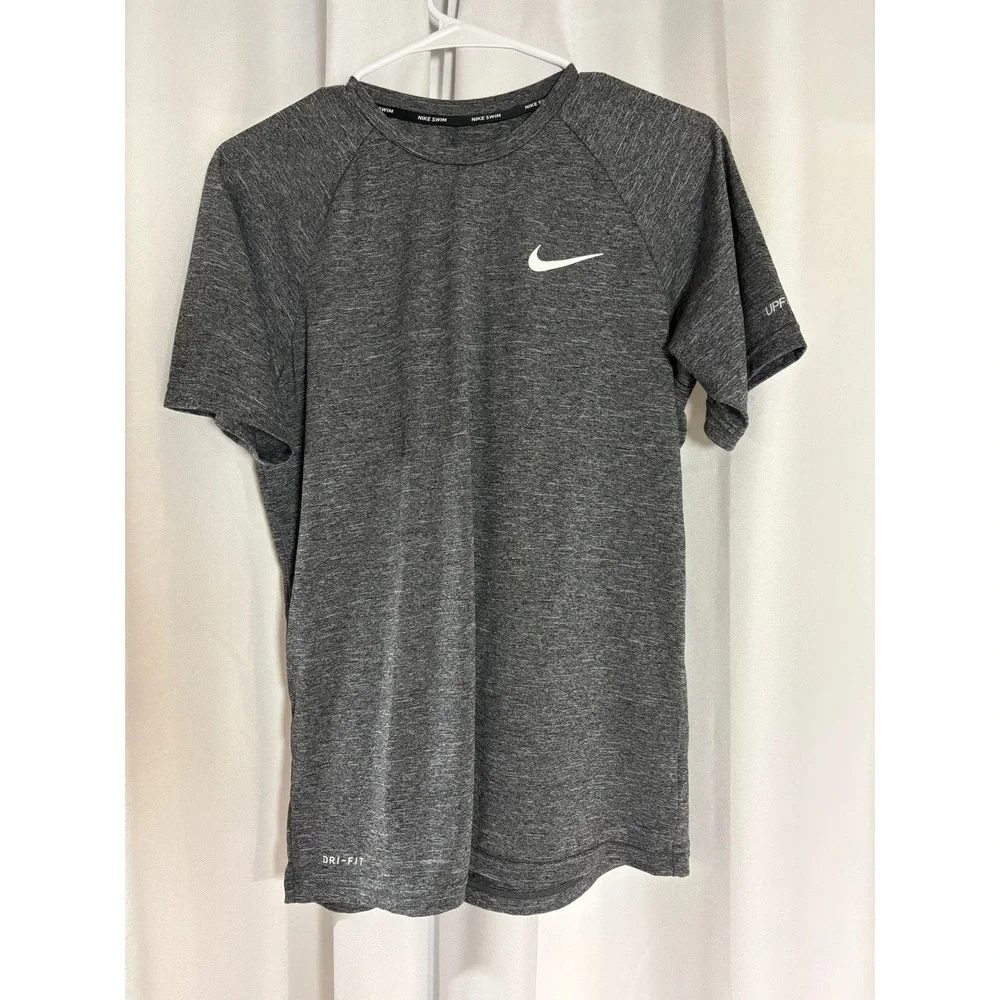 Nike Swim Mens Dri-FIT UPF 40+ Rash Guard Heathered Grey Short Sleeve Shirt S